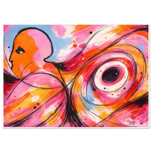 Det abstrakte bildet «strømmer av tanker» i rosa, turkis og orange er et nydelig abstrakt bilde.