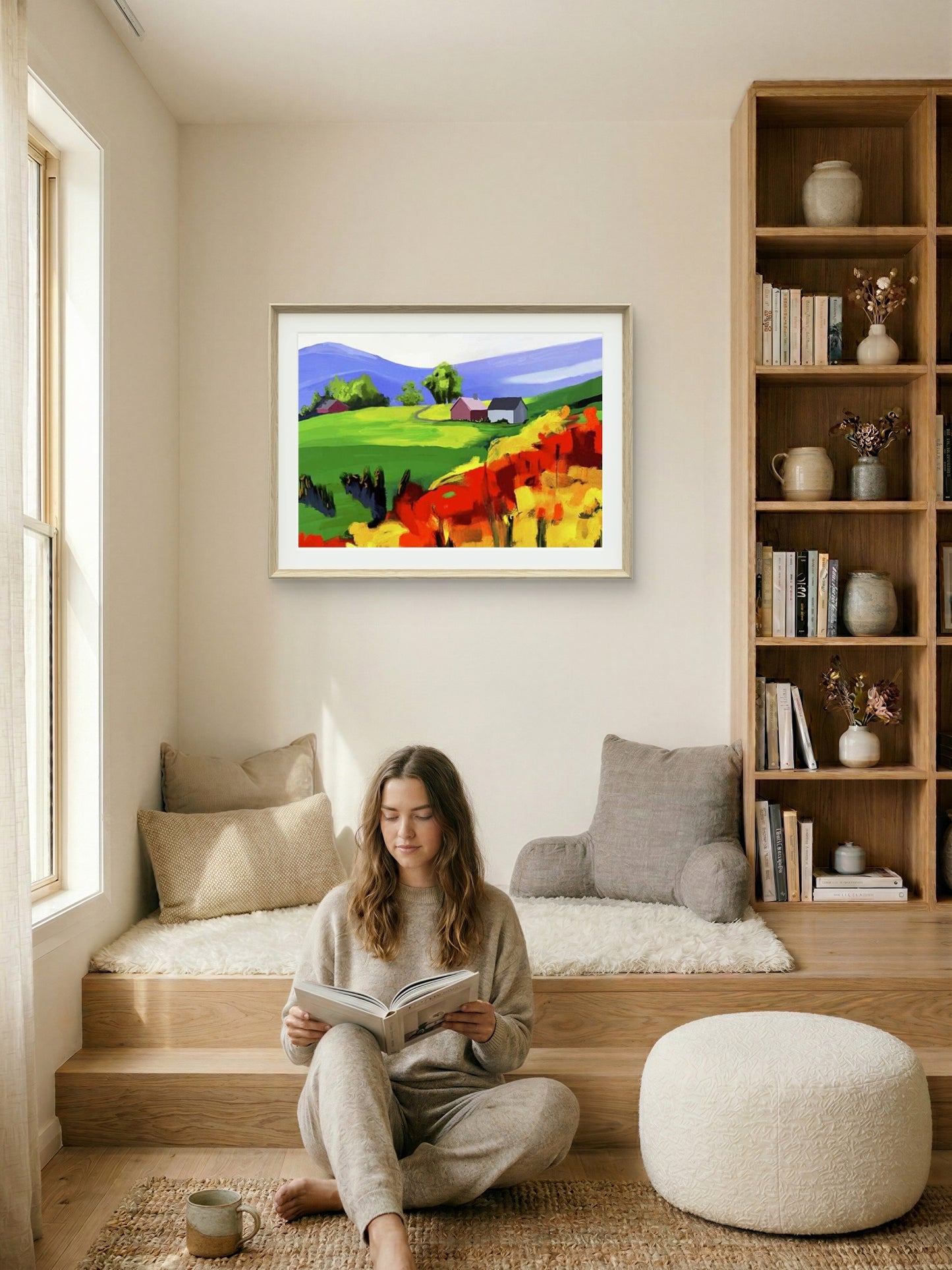 Summer vibes – fargerikt og lekent sommerlandskap med varm stemning og levende fargeglød, Giclee print  av HareideART
