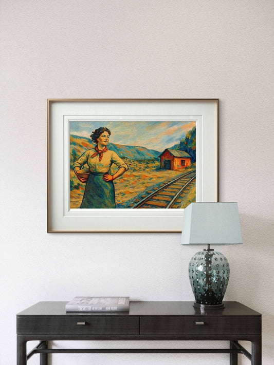 Svarta Bjørn – figurativt portrett inspirert av rallarlivet og kvinner under bygging av Ofotbanen, kunstprint av HareideART