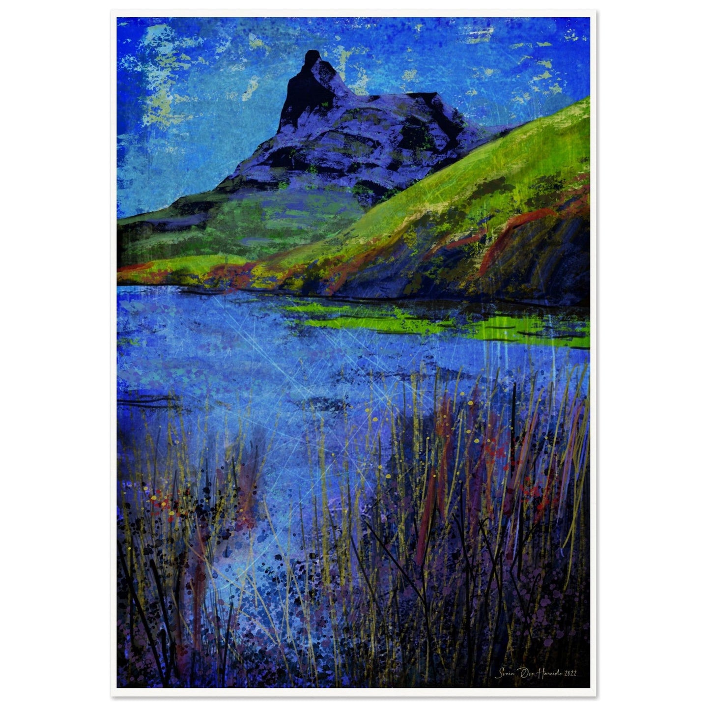 Abstrakt digitalt kunstprint av Tøttatoppen - det ikoniske fjellet ved Narvik sett i ekspressivt fargespill, malt av HareideART.