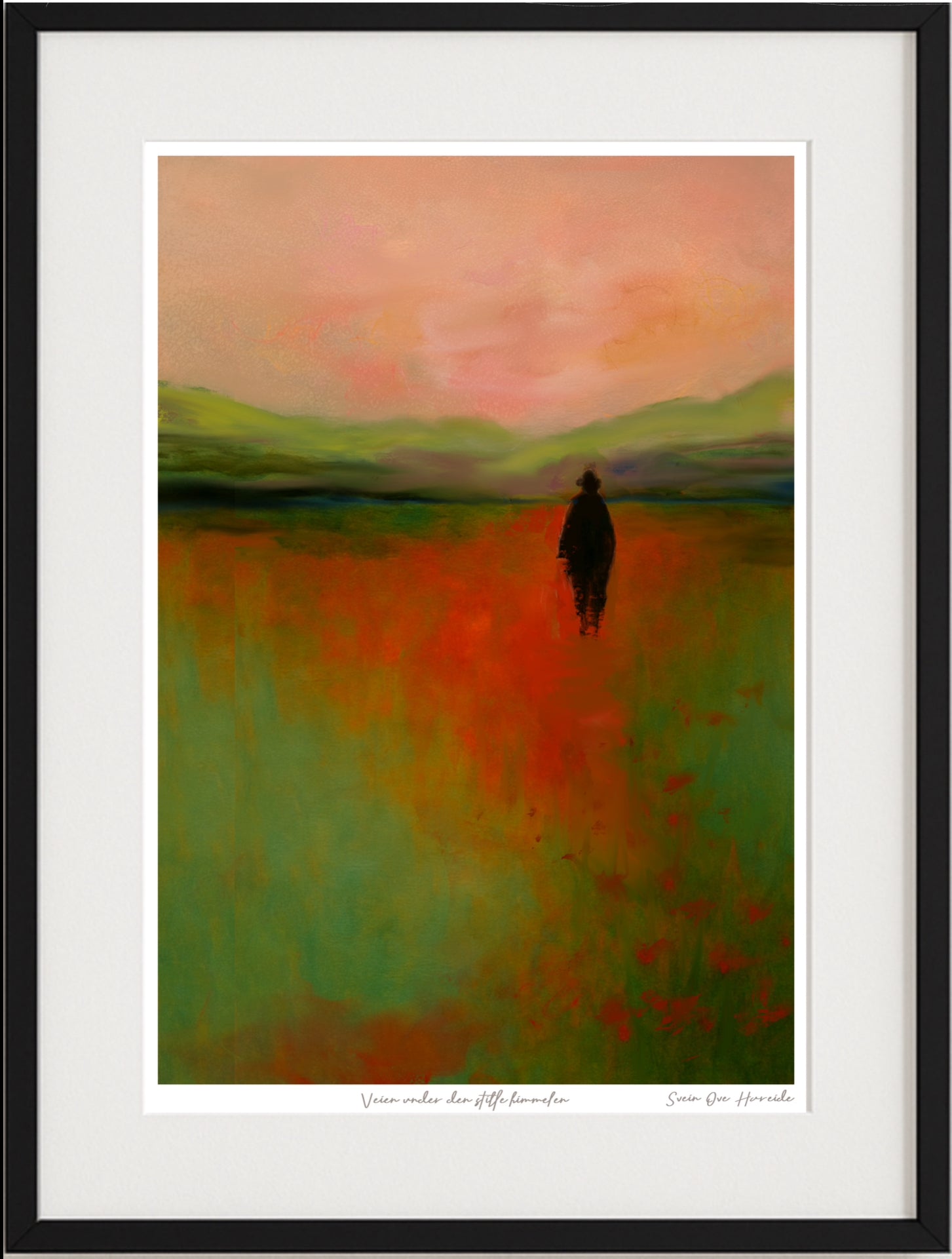 Moderne kunst med tydelig penselstruktur og kunstnerisk uttrykk – kunstprint fra HareideART I sort ramme