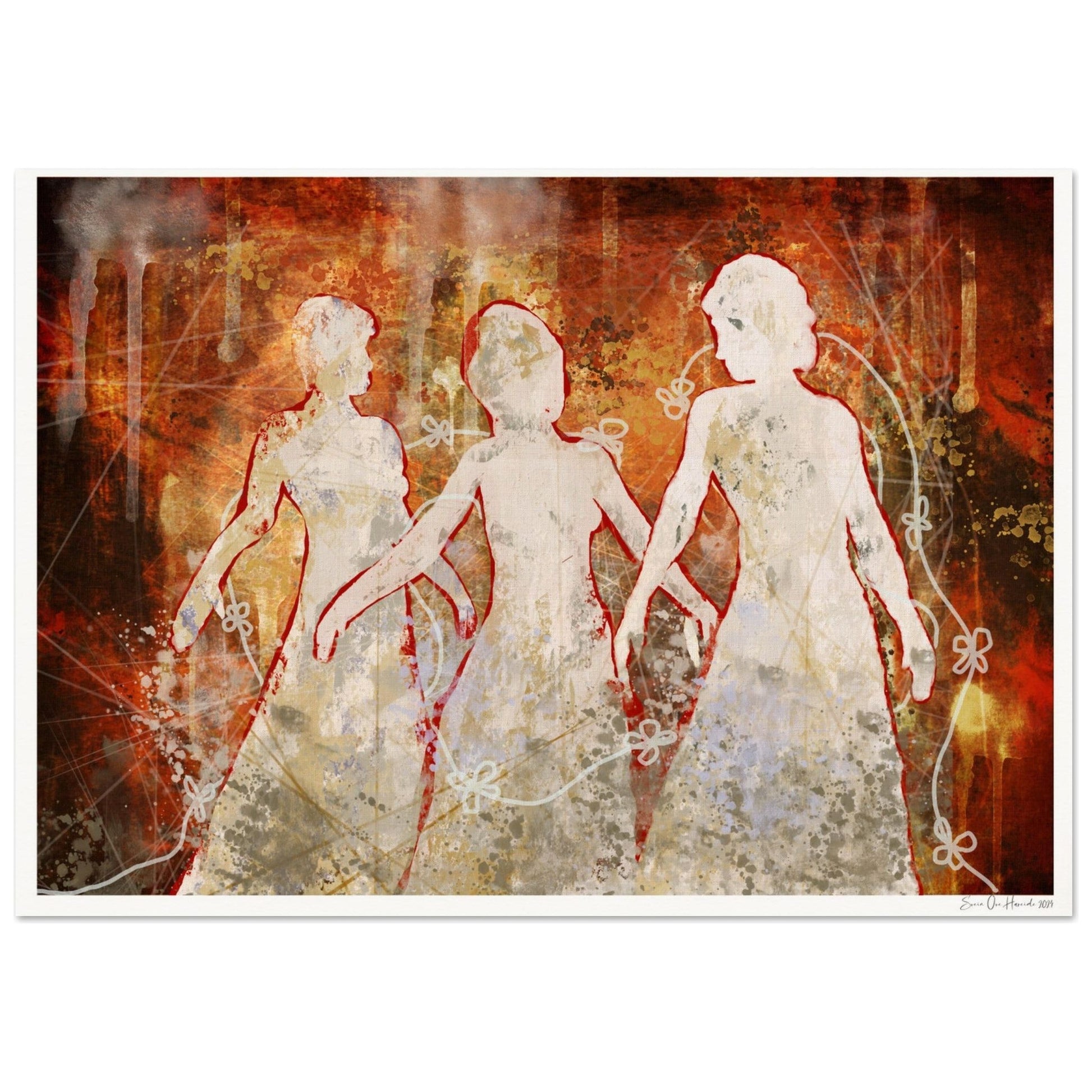 Elegant Intrigue: Three White Ladies in a Tapestry of Color - HareideART