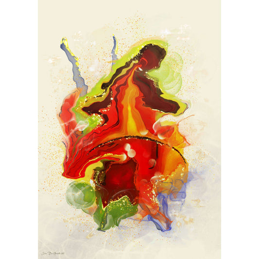 Indian Dancer – kraftfullt abstrakt kunsttrykk med rytme og bevegelse inspirert av indisk dans, digitalt print av HareideART