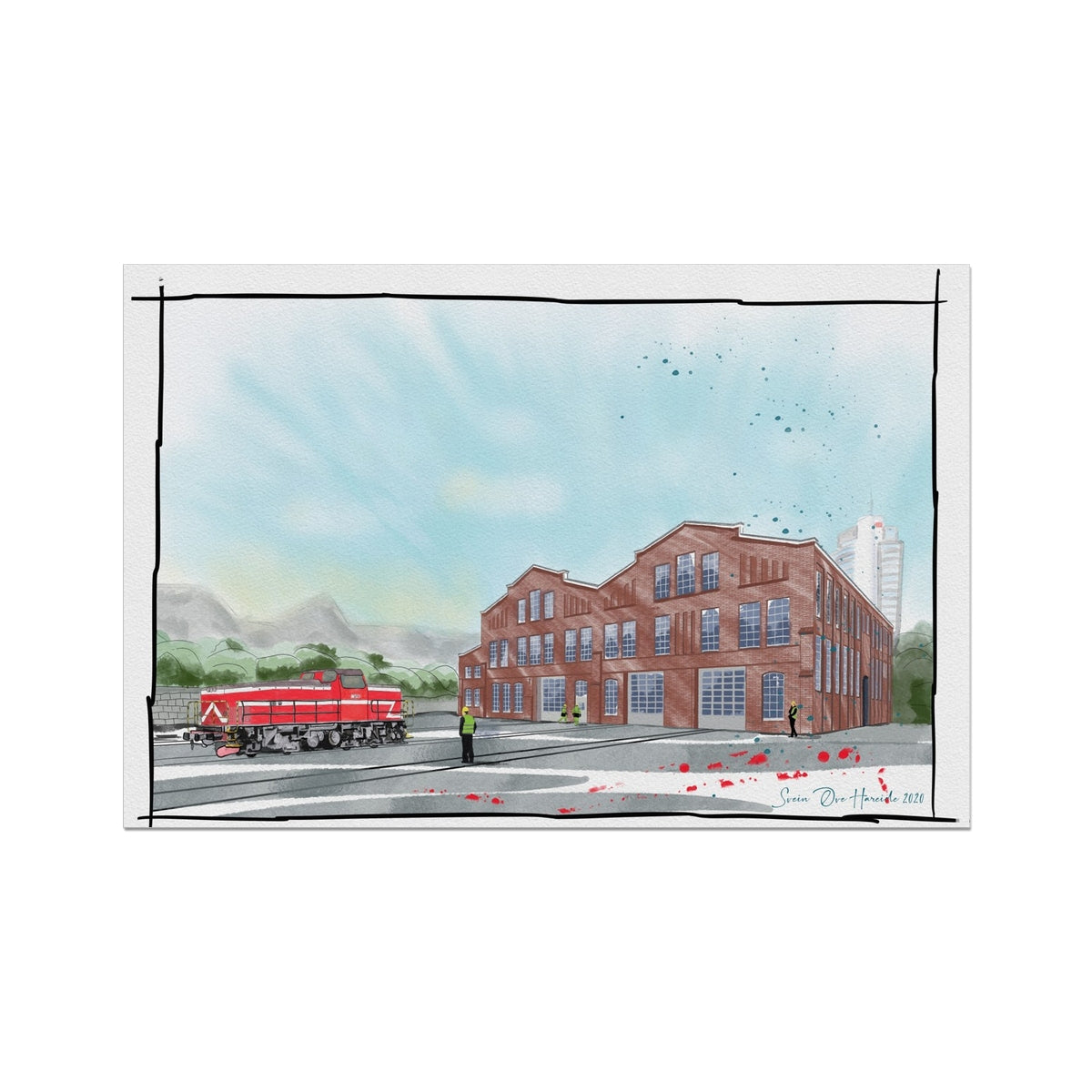Jernbaneverkstedet Narvik – historisk industrikunst med arbeidsliv og jernbanehistorie fra Narvik, kunstprint av HareideART