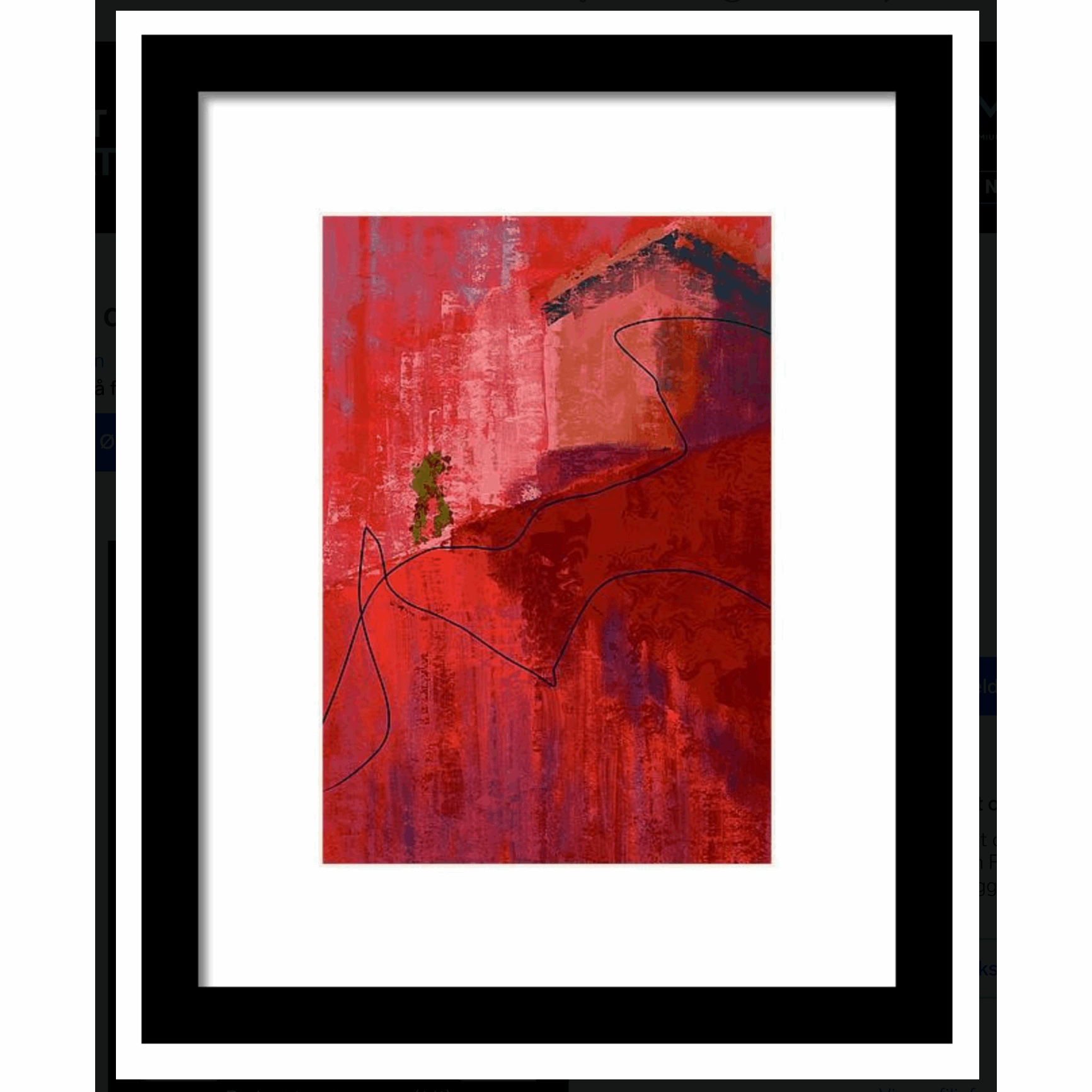Red Art i sort ramme – energisk abstrakt kunstverk med intense røde nyanser og kraftfulle kontraster, giclée print av HareideART