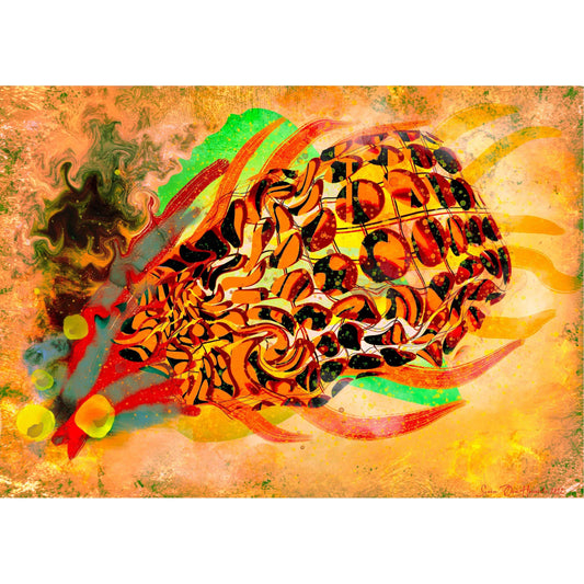 Thunder Devil i sort ramme – energisk abstrakt kunst med kraftfulle kontraster mellom lys og mørke, giclée print av HareideART