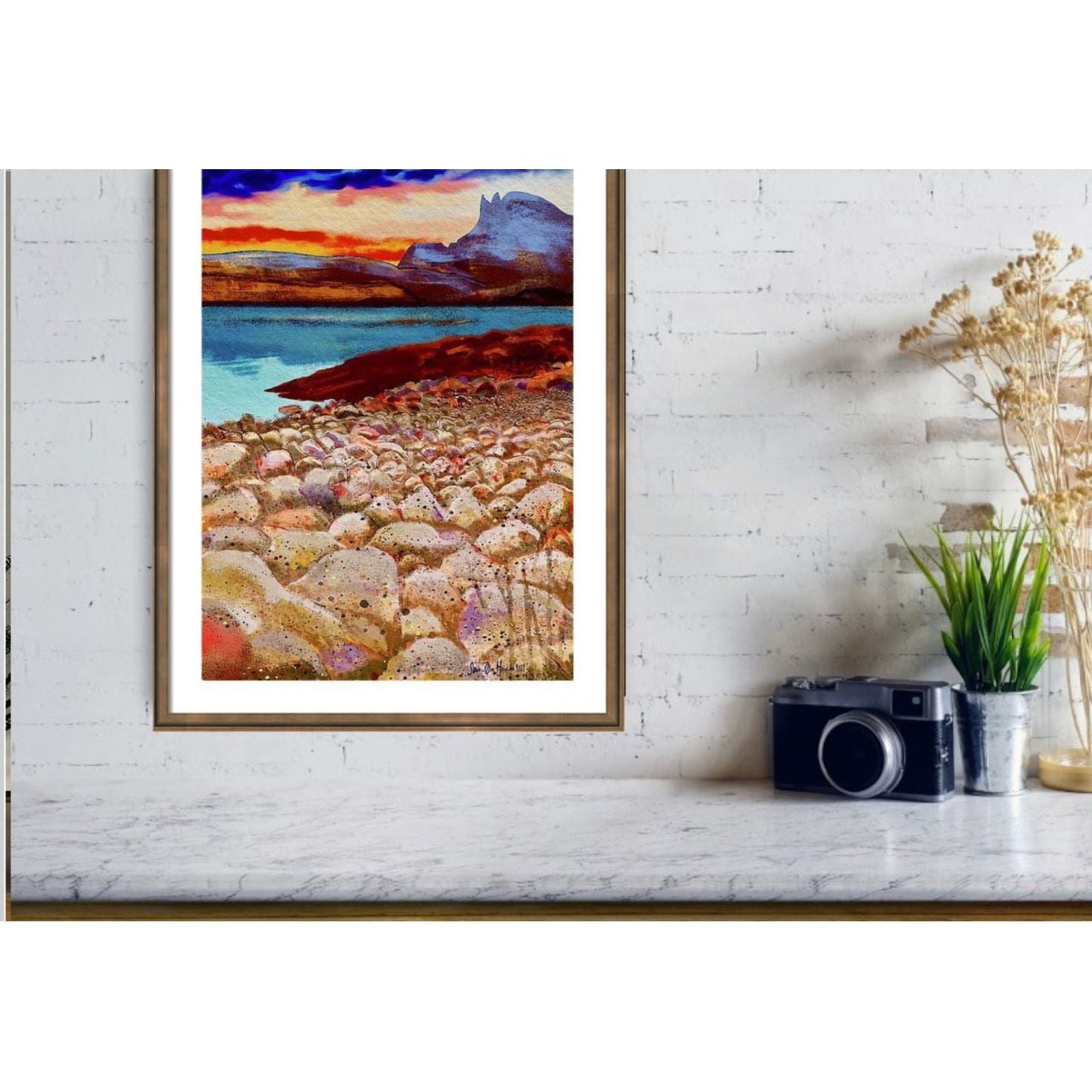 Detalj av tekstur og farger i abstrakt Ofoten-landskap – Revtind-motiv, giclee på Hahnemühle-papir av HareideART