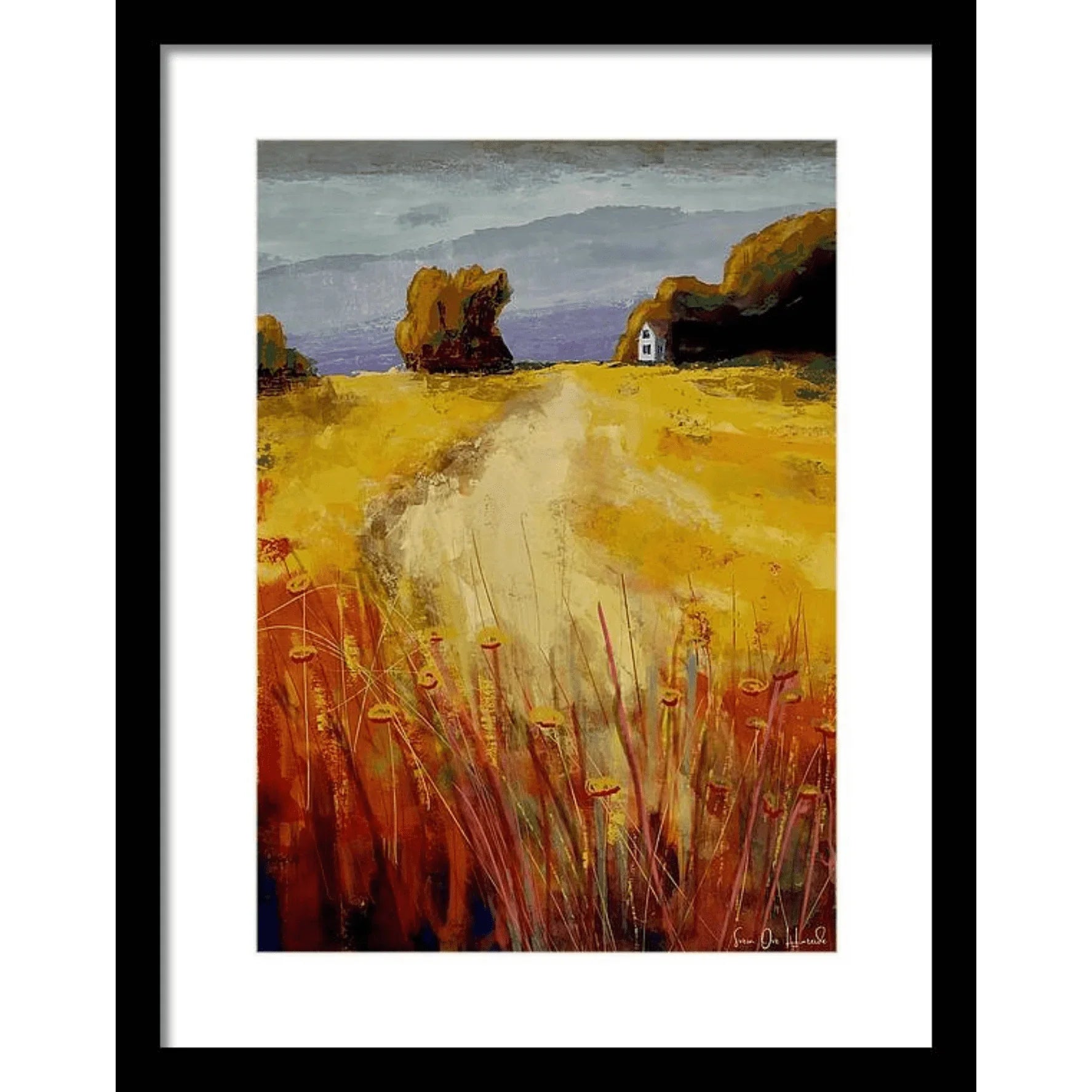 Sommerens siste pust – abstrakt sensommerkunst i sort ramme, giclée print av HareideART