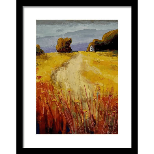 Sommerens siste pust – abstrakt sensommerkunst i sort ramme, giclée print av HareideART